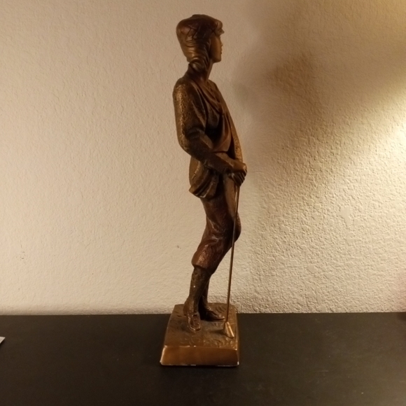 EXQUISITE Signed 1990 Austin Sculpture 16" Copper Finish Golfer Statue. - Picture 7 of 10